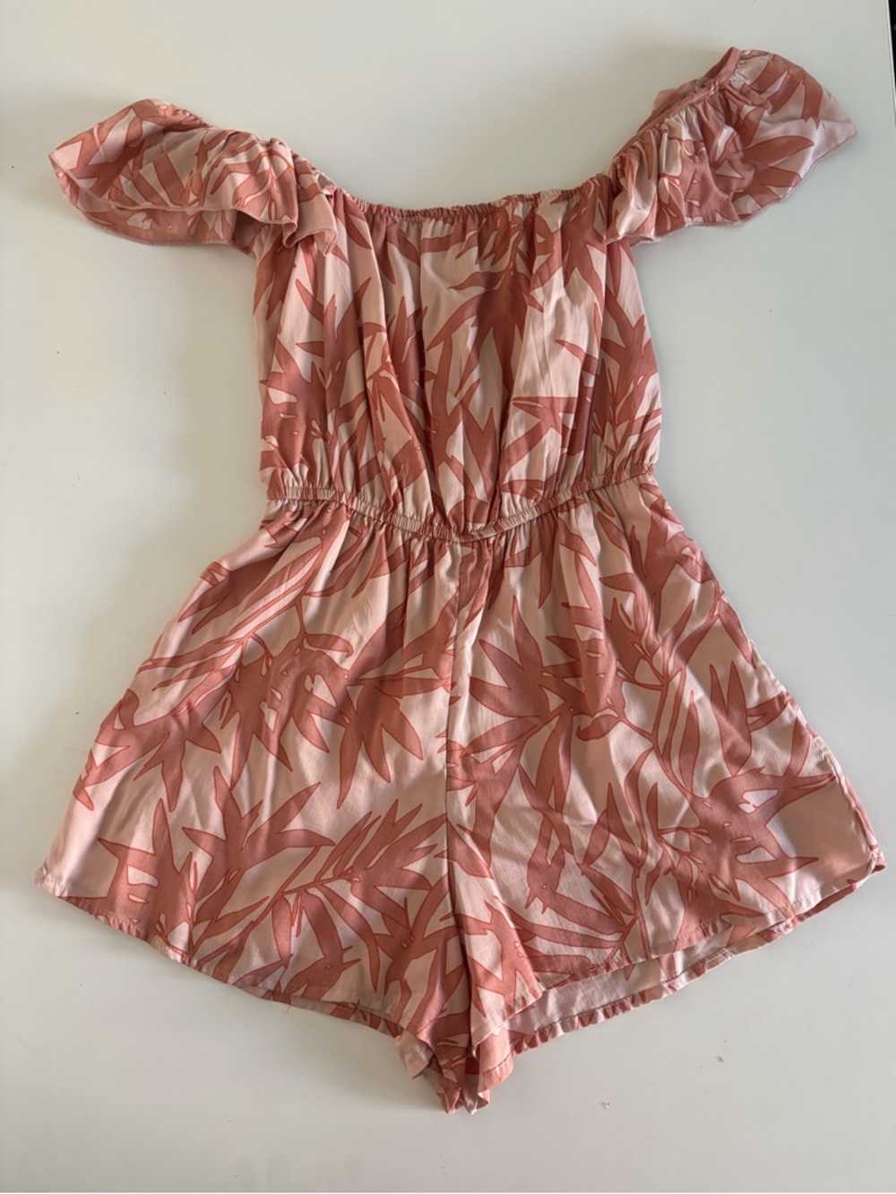 Amuse Society Romper Off The Shoulder Ruffle Top Tropical Pink Floral Pattern M